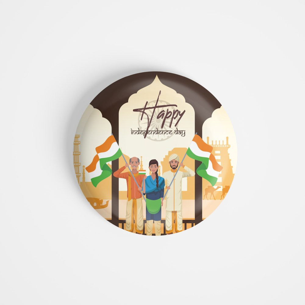 dhcrafts Round Fridge Magnet Yellow Independence Day 15th August D2 Glossy Finish Design Pack of 1 (75 mm)